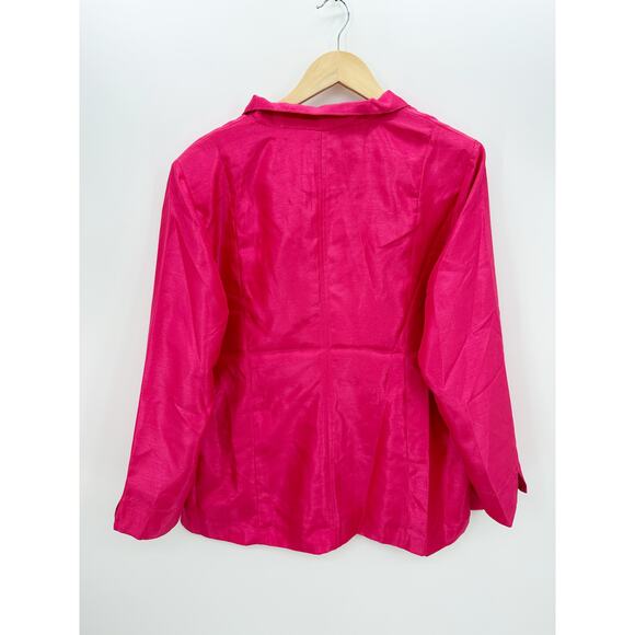 Chico's Jacket Women Size 16/18 Barbie Pink Mid Length Shantung Button Front NWT - Picture 2 of 10